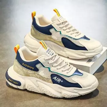 Men s shoes summer 2025 new mesh hollow breathable anti-odor increase versatile Hong Kong style thick-soled daddy tide shoes men 39