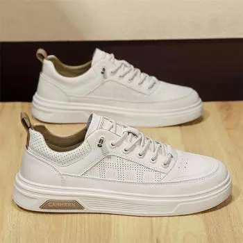 Men s shoes summer 2025 versatile youth breathable sports punching casual board shoes flat-soled fashion student white shoes 39