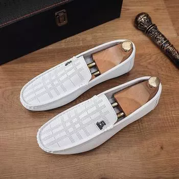 Men s shoes summer black hollow breathable men s casual leather shoes one pedal outdoor driving soft-soled Doudou tide shoes 39