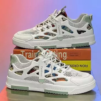 Men s shoes summer board shoes 2025 new casual sports shoes men s breathable mesh dad trendy shoes little white shoes men 39