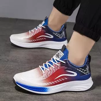 Men s shoes summer breathable 2024 new mesh sports shoes fashion color matching comfortable thin youth casual running 39 красный