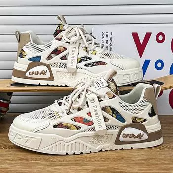 Men s shoes summer breathable 2024 new Korean version trend versatile sports casual mesh white shoes board shoes youth 39