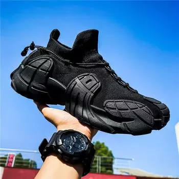 Men s shoes summer breathable 2024 new flying woven shoes ultra-light socks shoes versatile dad shoes men s personality trend 39