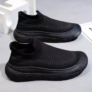 Men s shoes summer breathable 2025 new mesh casual shoes black platform lightweight one-pedal lazy men s shoes 39 чёрный