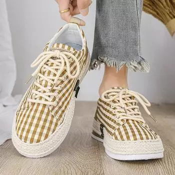 Men s shoes summer breathable canvas shoes Harajuku casual student shoes outdoor sports lace-up plaid board shoes DD8832 39