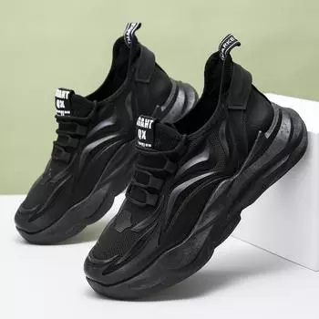 Мужская обувь, летняя, дышащая, повседневная, черная, на платформе, спортивная, с увеличенным каблуком, мужская, модная, легкая, сетчатая обувь Flyknit 39