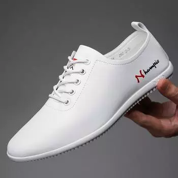 Men s shoes summer breathable casual shoes trendy versatile driving shoes non-slip wear-resistant soft-soled white shoes men s 38