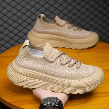 Men s shoes summer breathable mesh fly-woven sports shoes fashionable thick-soled heightening casual shoes low-top bag head socks trendy shoes 40 чёрный