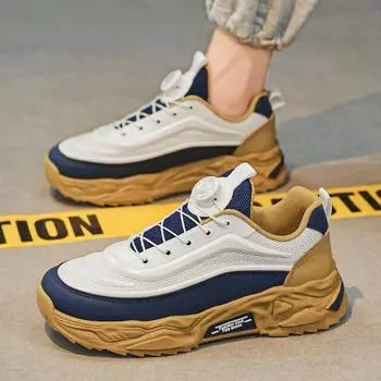 Men s shoes summer breathable mesh lightweight running sports trendy shoes non-slip men s one-pedal rotating buckle casual shoes 39