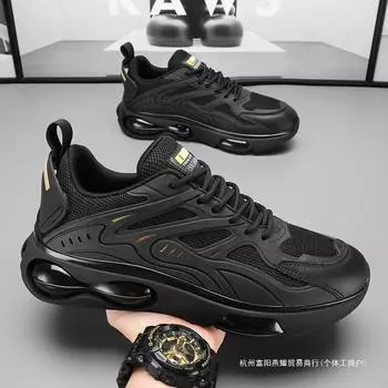 Men s shoes summer breathable mesh sports casual pure black non-slip wear-resistant middle-aged and elderly father shoes work labor insurance shoes 36