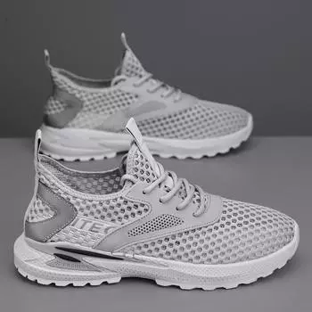 Men s shoes summer breathable mesh thin mesh shoes men s lightweight running soft sole sports casual mesh hollow trendy shoes 39