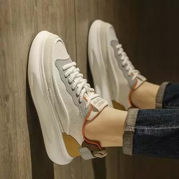 Men s shoes summer breathable thin mesh thick-soled Forrest Gump board shoes men s sports and leisure students height-increasing white tide shoes 39 чёрный