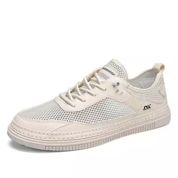 Men s Shoes Summer Breathable Thin Mesh Sports Leisure Teenagers One Pedal Hollow Mesh Shoes Small White Board Shoes Trendy Shoes 39