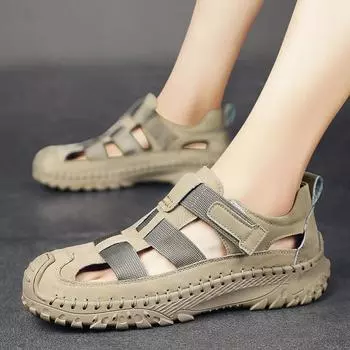 Men s shoes summer fashion hollow breathable outdoor men s handmade casual shoes non-slip platform sandals HQ802Shoes 39 бежевый