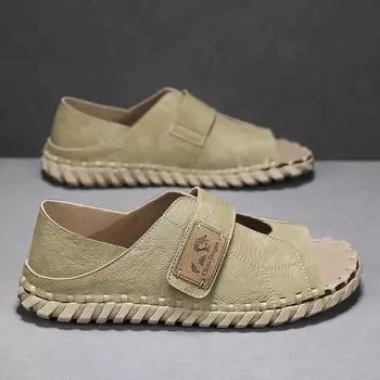 Men s shoes summer handmade soft-soled leather surface casual sandals fashion soft casual beach shoes 23360Shoes 39 абрикосовый