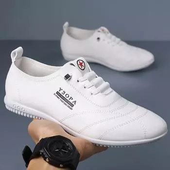 Men s shoes summer leather casual leather shoes breathable thin white shoes non-slip soft sole one pedal shoes 38