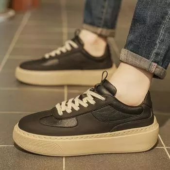 Men s shoes summer little white shoes platform heightening white breathable casual shoes fashion sports shoes leather versatile board shoes 39