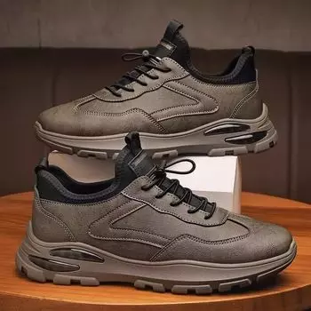 Men s shoes summer new breathable chef shoes leather shoes trendy versatile platform leather surface sports casual running dad shoes 39