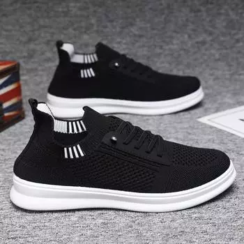 Men s shoes summer new fly-woven mesh casual sports breathable student mesh shoes men s lazy one-pedal flat shoes 39 чёрный