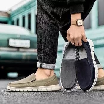 Men s shoes summer new one-pedal breathable lazy shoes men s casual canvas shoes men s old Beijing cloth shoes 39 темно-серого