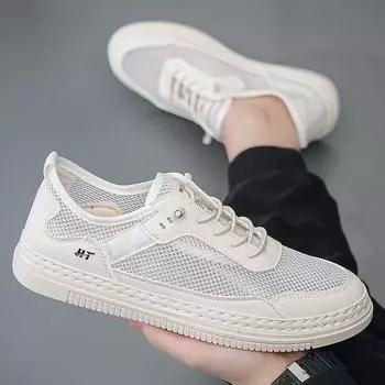 Men s shoes summer new single mesh breathable board shoes student sports versatile trend youth casual mesh shoes 39 чёрный