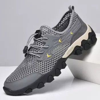 Мужская обувь, новая летняя нескользящая дышащая удобная повседневная обувь на мягкой подошве, дышащая обувь с сеткой 38 чёрный