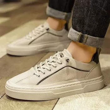Men s shoes thick baseplate shoes British style leather surface white shoes 2024 spring and summer one pedal soft sole soft surface lazy tide shoes 39