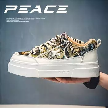 Men s shoes trendy shoes spring and summer youth casual painted canvas shoes casual versatile platform single shoes niche board shoes men 39