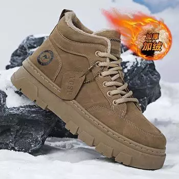 Men s shoes velvet autumn and winter overalls boots outdoor thick soles heightening retro trend warm Martin boots men 39