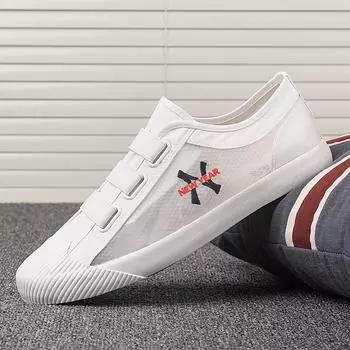 Men S Shoes White Shoes Trendy Casual Shoes Breathable Mesh Canvas Shoes One Pedal Board Shoes 38