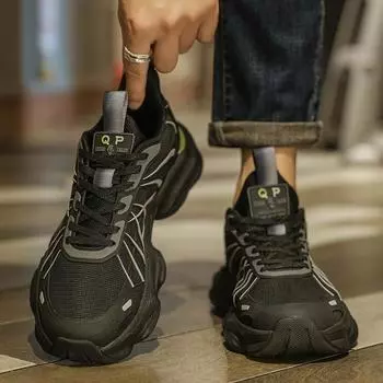 Men s shoes winter 2024 new breathable casual versatile sports shoes men s outdoor mesh soft sole heightening running trendy shoes 39 чёрный