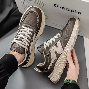 Men s shoes winter 2024 new viral trends versatile casual shoes men s leather waterproof wear-resistant sports dad shoes 39 чёрный