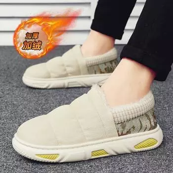 Men s shoes winter 2025 new one-pedal lazy cotton shoes men s velvet thickened warm wool shoes men s Doudou shoes 39
