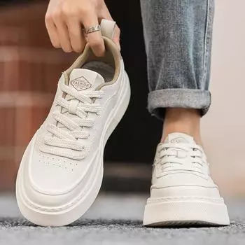 Men s shoes winter breathable 2024 new trend versatile casual board shoes youth running sports heightening white shoes 39 бежевый