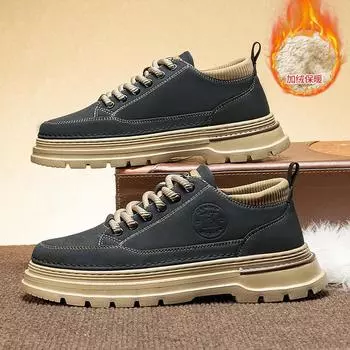 Men S Shoes Winter British Style Velvet Thickened Black Sports Tooling Board Shoes Men S Height-Increasing Martin Boots 39