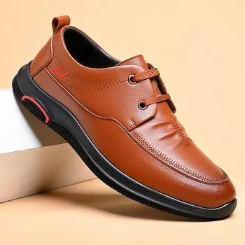 Men s shoes winter casual leather shoes soft sole spring and autumn business dad shoes lace up middle-aged men s leather shoes 38