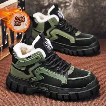 Men s Shoes Winter Fleece High-Top Martin Boots Men s Cargo Shoes Trendy Versatile Thick-soled Thickened Warm Cotton Shoes Booties 39 хаки