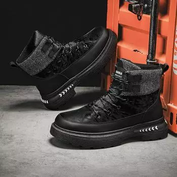 Men s shoes winter high-top British style retro locomotive sports tooling boots leather surface waterproof thick-soled Martin boots tide spot 39