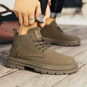 Men s shoes winter high-top Martin boots 2024 new men s British low-top casual leather shoes retro non-slip tooling shoes 39 хаки