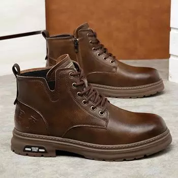Men s shoes winter new British style retro leather boots men s high-top leather warm and velvet casual tooling Martin boots 38