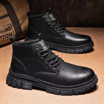 Men s shoes winter new new medium and high-top Martin boots men s British low-top casual leather shoes American retro tooling shoes 39 чёрный