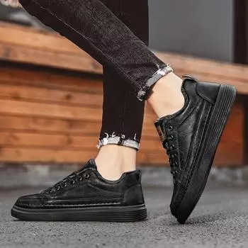 Men S Shoes Winter One-Pedal Velvet Warm Casual Leather Shoes Kitchen Waterproof And Non-Slip Black Flat Shoes Work Cotton Shoes 39