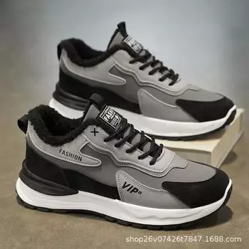 Men s shoes winter velvet sports shoes men s trend versatile thick-soled thickened warm cotton shoes casual dad trendy shoes 39