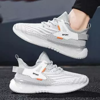 Men s shoes youth breathable fly-woven black fashion casual shoes gray light mouth versatile light running men s shoes 39 чёрный