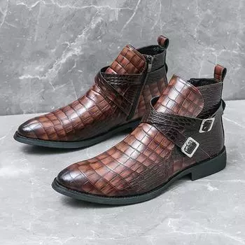Men s shoes zipper embossed high-top leather shoes foreign trade men s retro Martin boots large size leather boots trendy casual leather shoes 38