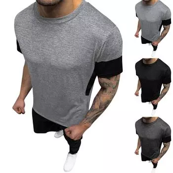 Мужская футболка с коротким рукавом, контрастная, с круглым вырезом, спортивная, с коротким рукавом XXXL чёрный