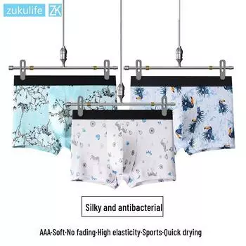 Men s Silky Ice Silk Antibacterial Boxer Briefs with Printed Design XL
