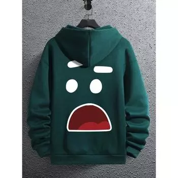 Men s Simple Expression Printed Long Sleeve Hooded Sweatshirt S