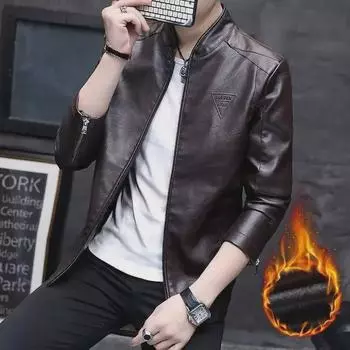 Men s Slim Fit Korean Style Plush Leather Jacket - Winter Casual Trendy Top 3XL