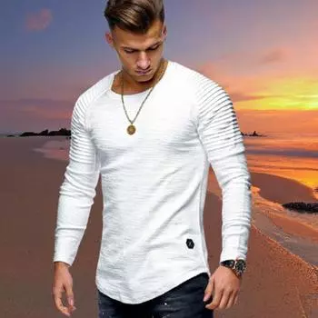 Men s Slim Fit Long Sleeve Round Neck T-Shirt Casual Comfortable Tops XXL чёрный
